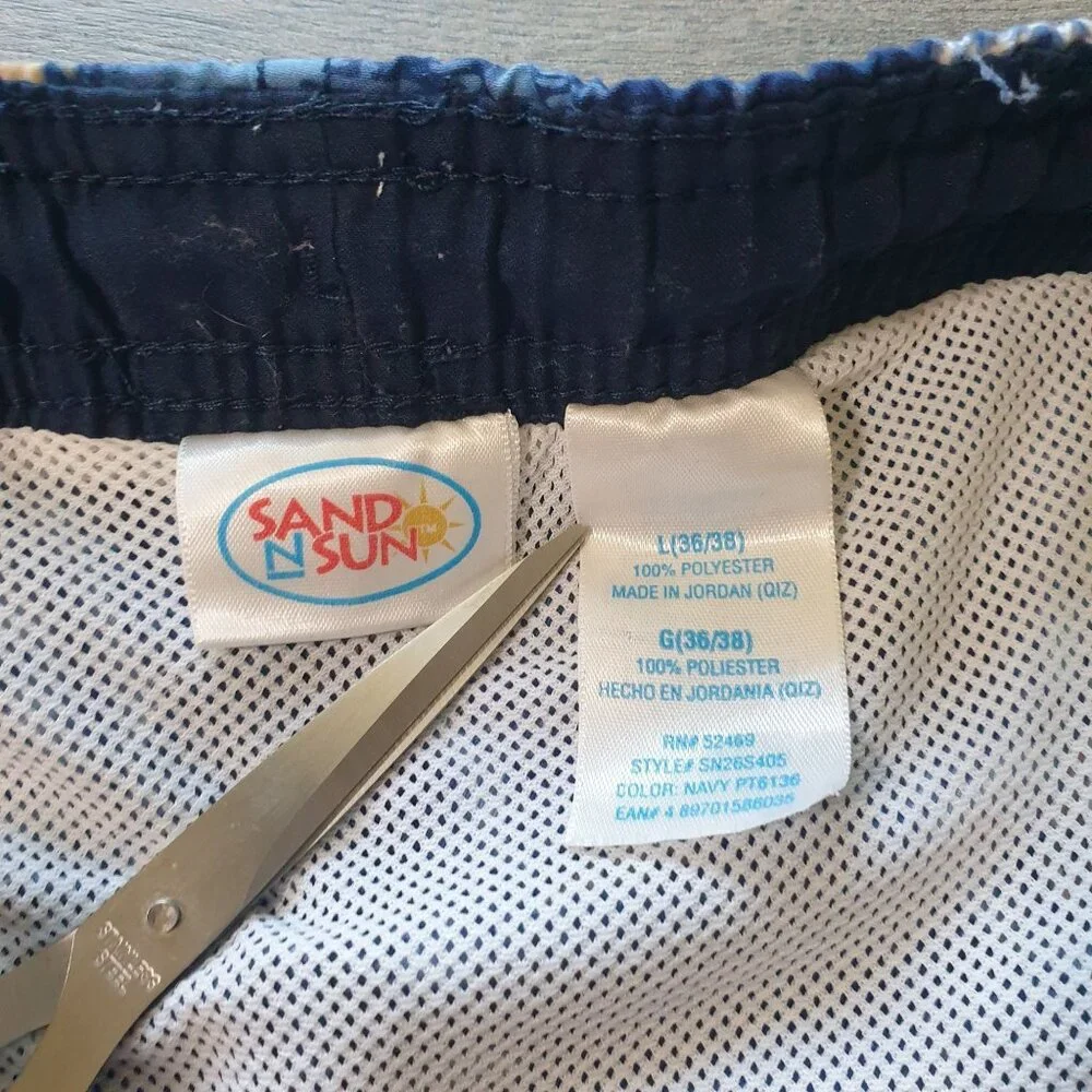 Sand N Sun Men Blue Hawaiian Map Print Swim Trunk L Mesh Liner Pockets Beach 40